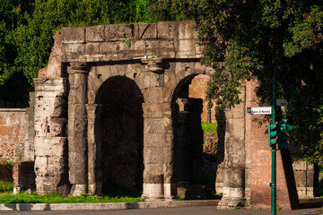 Forum Holitorium ancient ruins in Rome