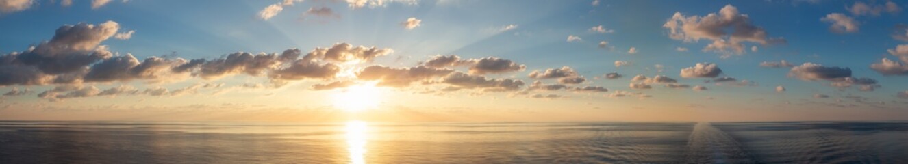 Dramatic Colorful Sunrise Sky over Mediterranean Sea. Sky with Sunrays. Cloudscape Nature Background.