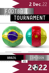 Brazil and Cameroon football match - Tournament 2022 - 3D illustration