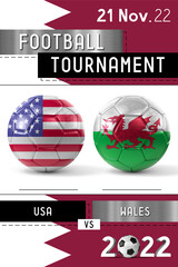 USA and Wales football match - Tournament 2022 - 3D illustration