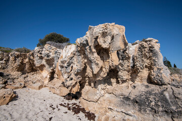 Extensive coastal erosion of limestone rock strata at Burns Beach, City of Joondalup, Western Australia