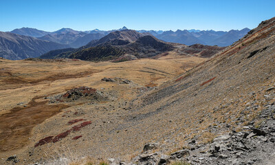 Alpine view as seen from the trail back to Col de Granon from Col de l'Ouli, Hautes-Alpes, France