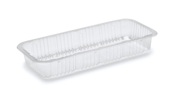 Empty plastic food packaging tray