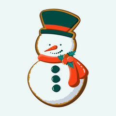 Gingerbread snowman. Traditional flat Christmas and New Year elements. Vector illustration.