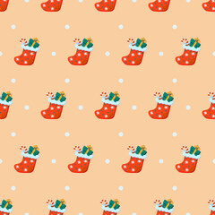 Seamless pattern with traditional flat Christmas and New Year elements. Vector illustration. Wallpapers and wrapping paper.