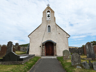 The front entrance to the parish church at Maughold on the Isle of Man.