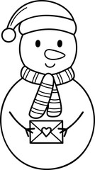 Snowman Illustration cutout png for Christmas. Christmas png file for decoration. Snowman with a scarf isolated in a transparent background.