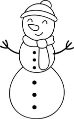 Snowman with a scarf isolated in a transparent background. Flat design. PNG illustration. Snowman Illustration cutout png for Christmas.