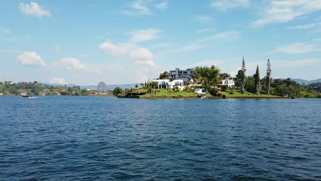 Colombia , South America 2022 - Guatape is a little village close to Medellin  tourist attraction - the lake and Pablo Escobar's villa destroyed by the Colombian police