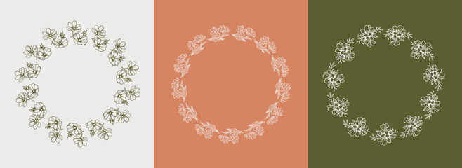 Vector set of design elements and botanical illustrations in simple linear style. Boho arch logo design elements and frames for social media stories and posts