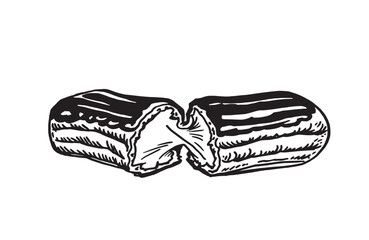 Vector hand-drawn eclair on white isolated, bakery and gastronomy element of design