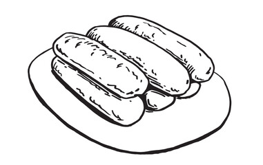 Vector long buns on the plate isolated on white background, bakery design element,graphical illustration