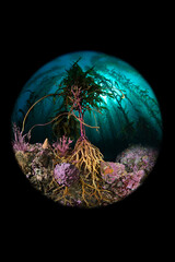 California kelp bed and reef shows the beautiful colors and ecosystem in the Channel Islands