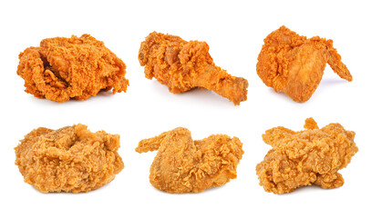 Crispy fried chicken isolated on white background. 