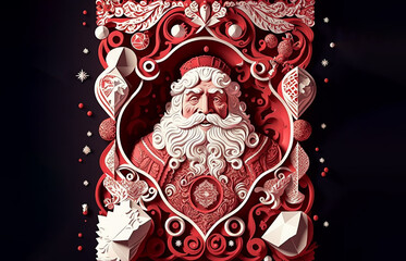 Festive Christmas concept Santa Claus with white paper cut elements background.