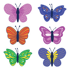 Obraz na płótnie Canvas A set of bright butterflies isolated on a white background. Vector illustration