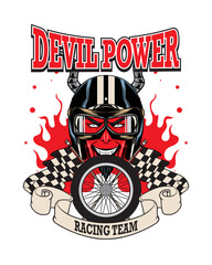 devil power motorcycle racing team vector illustration