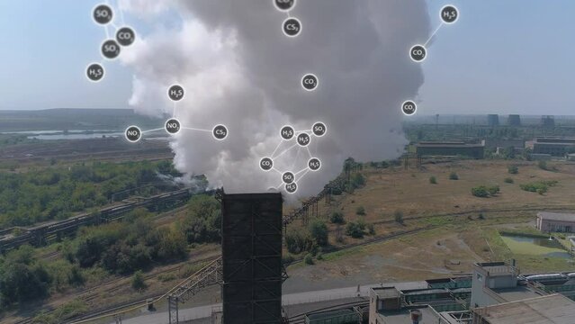 Emission of solid substances into the atmosphere. Environmental pollution visualization. White smoke from the factory chimney, visualization of the release of hazardous components