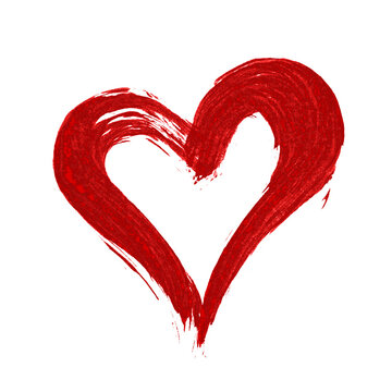 Red heart drawn with a brush on a transparent background. Element for design. Close-up