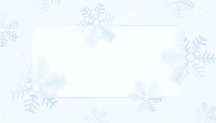 Christmas background with snowflakes and glassmorphism rectangular plate in the center. Trendy banner template in glassmorphism style. Magic holiday card, poster. Shining winter background for sale
