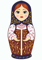 Russian traditional nesting dolls in vector with colorized drawing. Beautiful and cheerful elegant Matryoshka.  Souvenir vector illustration. Gift. Banner. 