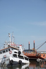 Fototapeta premium Cirebon, Indonesia - October 29, 2019: shipboard architectural on cirebon sea port environment.