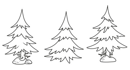 Spruce tree outlined variation for coloring page isolated on white background