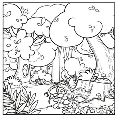Old fairy tale forest outlined variation for coloring page isolated on white background