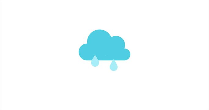 Rain with clouds. Animated vector on white background. Weather report video. Seamless weather icon