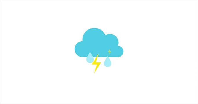 Storm and rain with clouds. Animated vector on white background. Weather report video. Seamless weather icon