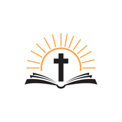 bible logo icon and christian cross - obrazy, fototapety, plakaty
