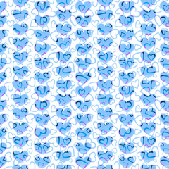 seamless pattern with blue hearts, white background, symbol of love, valentine day.