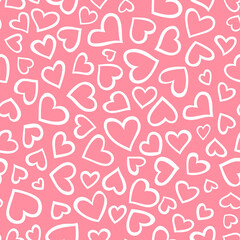 Seamless background with white hearts and pink background. Valentine day. Good for card, wallpapers, fabric print. 