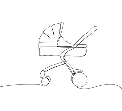 recommend clip art: Modern baby stroller one line art. Continuous line drawing of childhood, safety, protection, transportation, personal, classic style, for winter.
