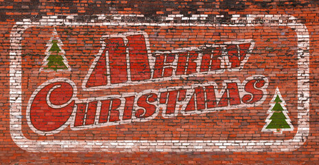 vintage Merry Christmas brick wall advertising holiday message retro marketing