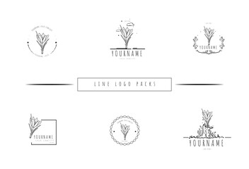 Hand drawn line art minimal logo pack with crocus flower