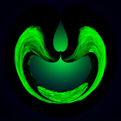 illuminated green cartoon caricature abstract face with wings