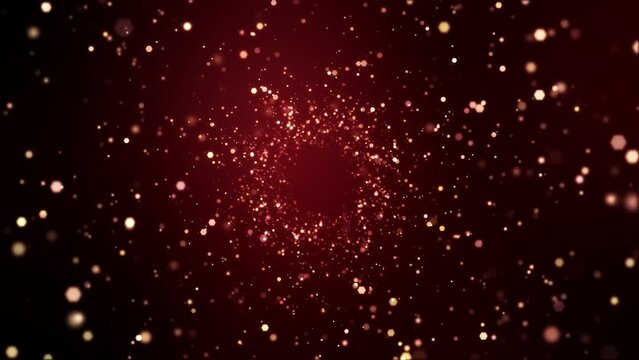 Video animation of golden light particle bokeh over red background - abstract background