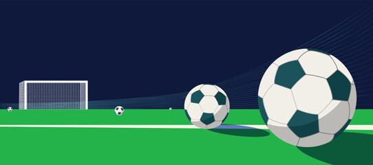 soccer ball standing near the center line on the green field