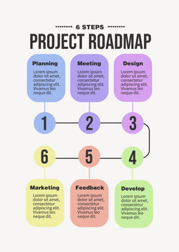 Colorful Infographic Flowchart Template with 6 Steps for Presentation Design and Information Chart
