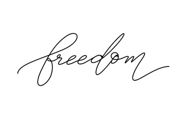 freedom word lettering design in continuous line drawing