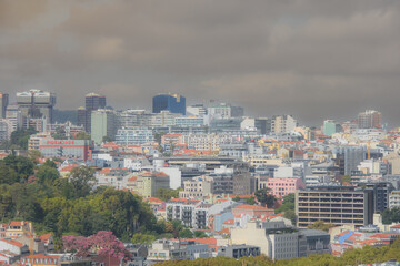 Naklejka premium View of the city of Lisbon in Portugal and its architecture from the St-Georges Castle