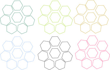 Colorful geometric shapes on white background.
