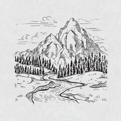 Mountain landscape river pine nature