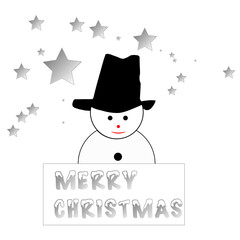 drawing of snowman with star and poster congratulations on christmas party