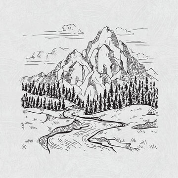 Yellowstone river drawing by Kimmo Oja | Doodle Addicts