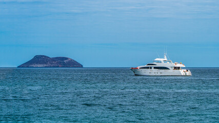 A yacht moored in the waters of Galapagos Islands
