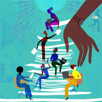 Businesswomen working together and sharing information