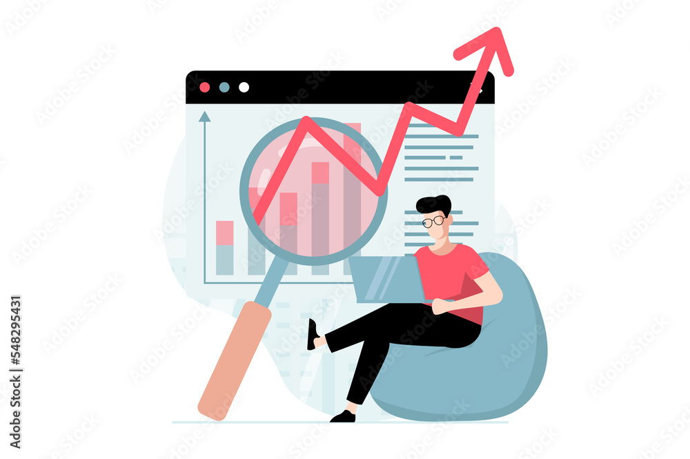Aufkleber strategic planning concept with people scene in flat design. man analyzes business processes, create