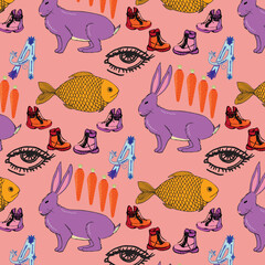 Obraz premium Vector pattern with a set of different items. For print and web.